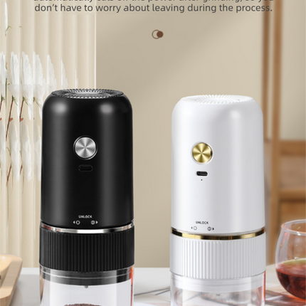 Portable Electric Coffee Grinder Wireless Rechargeable Burr Mill with Cleaning Brush Automatic Bean Grinder MDJ-13 White