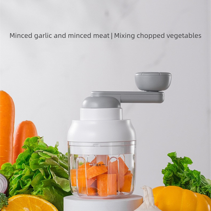 Manual Mini Garlic Chopper & Food Processor 250ml Portable Hand-Crank Mincer for Garlic, Meat, and Baby Food – Ivory White