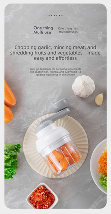 Manual Mini Garlic Chopper & Food Processor 250ml Portable Hand-Crank Mincer for Garlic, Meat, and Baby Food – Ivory White