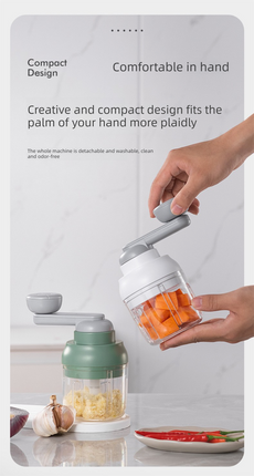 Manual Mini Garlic Chopper & Food Processor 250ml Portable Hand-Crank Mincer for Garlic, Meat, and Baby Food – Ivory White