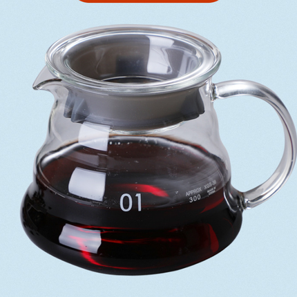 360ml Borosilicate Glass Coffee Server - Heat Resistant "Cloud" Pour Over Carafe with Lid - Drip Coffee Sharing Pot for Home Baristas (1-2 Cups)