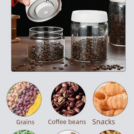 900ml Vacuum Sealed Glass Coffee Canister - One-Press Airtight Storage Jar - Medium Size Moisture-Proof Borosilicate Container for Beans & Pantry (White Lid)