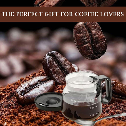 16oz Novelty Glass Coffee Carafe Mug - Heat Resistant Borosilicate Cup with Handle & Splash-Proof Lid - Personal Mini Pot for Tea, Latte & Office Desk (Clear/Black)