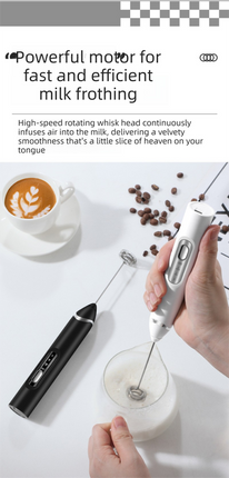 Rechargeable 3-in-1 Handheld Milk Frother Set - Electric Whisk with Egg Beater & Mixing Hook - 3 Speed Adjustable Foam Maker for Coffee, Lattes, Baking & Baby Food (Black)
