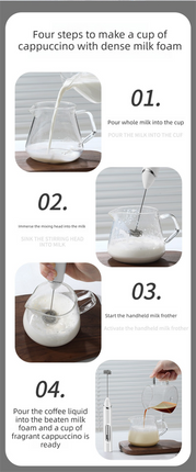 Rechargeable 3-in-1 Handheld Milk Frother Set - Electric Whisk with Egg Beater & Mixing Hook - 3 Speed Adjustable Foam Maker for Coffee, Lattes, Baking & Baby Food (White)