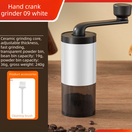 Manual Hand-Crank Coffee Grinder Precision Burr Mill with Adjustable Settings and Cleaning Brush MDJ-09 Matte White