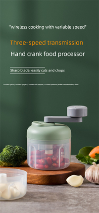 Manual Mini Garlic Chopper & Food Processor 100ml Portable 3-Speed Hand-Crank Mincer – Green Edition