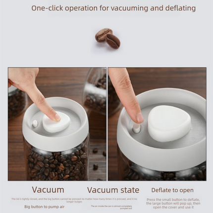 900ml Vacuum Sealed Glass Coffee Canister - One-Press Airtight Storage Jar - Medium Size Moisture-Proof Borosilicate Container for Beans & Pantry (Black Lid)