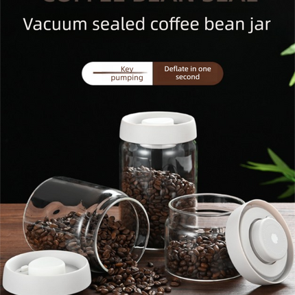 1800ml Extra Large Vacuum Sealed Glass Canister - One-Press Airtight Food Storage Jar - Tall Borosilicate Container for Bulk Coffee, Pasta & Cereal (Black Lid)