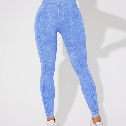 Seamless High Waisted Yoga Leggings 2 PCS Solid Black and Sand Washed Blue Size S Moisture Wicking Activewear