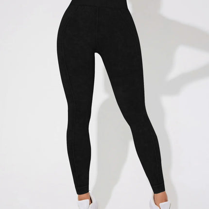 Seamless High Waisted Yoga Leggings 2 PCS Solid Black and Sand Washed Blue Size XL Moisture Wicking Activewear