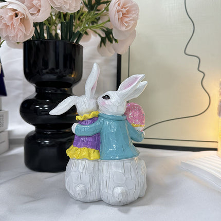Easter Bunny & Carrot Figurine Set – Cute Rabbit Couple Indoor Home Decoration Resin Craft Ornaments