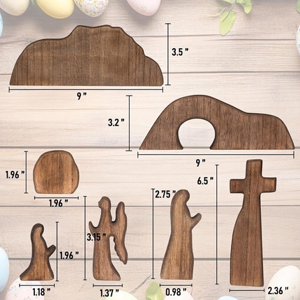 Easter Resurrection Scene 7-Piece Wooden Tabletop Set – Handcrafted Cross, Tomb, and Figurines Commemorative Display