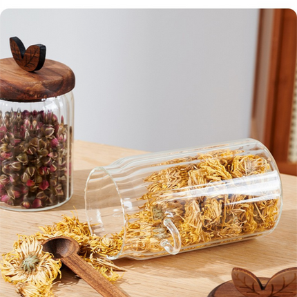 500ml Premium Borosilicate Glass Storage Jar with Acacia Wood Lid & Integrated Spoon – Airtight Moisture-Proof Kitchen Canister for Tea, Coffee, and Spices