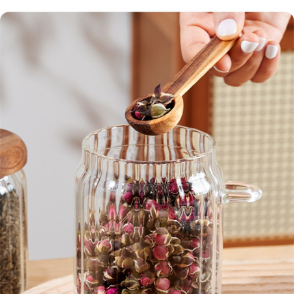 500ml Premium Borosilicate Glass Storage Jar with Acacia Wood Lid & Integrated Spoon – Airtight Moisture-Proof Kitchen Canister for Tea, Coffee, and Spices