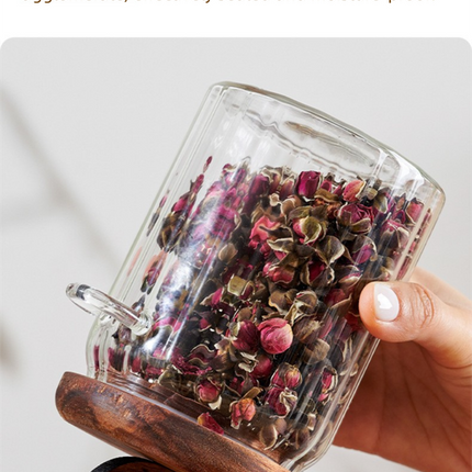 600ml Premium Borosilicate Glass Storage Jar with Acacia Wood Lid & Integrated Spoon – Airtight Moisture-Proof Kitchen Canister for Tea, Coffee, and Spices