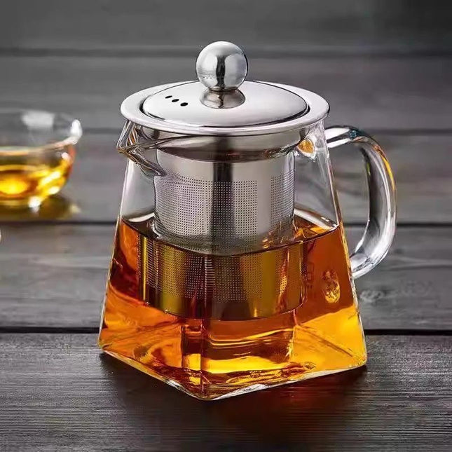 350ml Heat-Resistant Glass Teapot with Stainless Steel Infuser Square