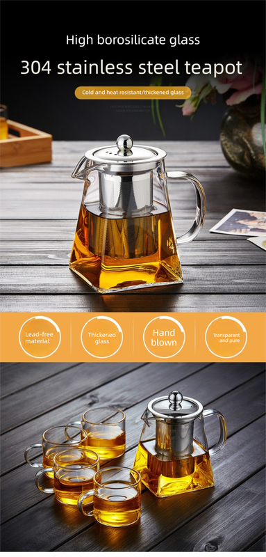 350ml Heat-Resistant Glass Teapot with Stainless Steel Infuser Square