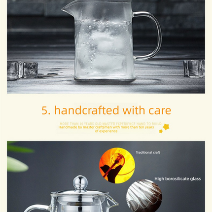 950ml Heat Resistant Glass Teapot with 304 Stainless Steel Infuser Thickened Square Base Loose Leaf Tea Maker for Home Entertaining