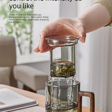 400ml Borosilicate Glass Tea Mug with Infuser and Walnut Wood Handle Clear Loose Leaf Teacup for Home Office