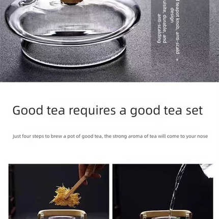 1000ml Heat Resistant Glass Teapot with Bamboo Handle and Glass Infuser Loose Leaf Tea Maker for Home