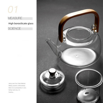 1000ml Heat Resistant Glass Teapot with Bamboo Handle and Glass Infuser Loose Leaf Tea Maker for Home