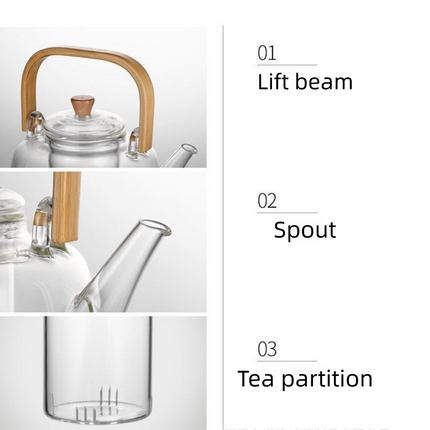 1000ml Heat Resistant Glass Teapot with Bamboo Handle and Glass Infuser Loose Leaf Tea Maker for Home
