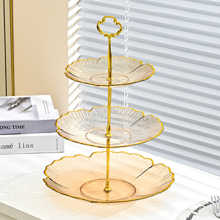 2-Tier Modern Fruit & Snack Stand – Gold Reinforced Tiered Platter with Durable Iron Art Support for Home, Reception, and Office