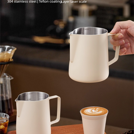 350ml Stainless Steel Milk Frothing Pitcher Pointed Spout Steaming Jug with Measurement Marks for Latte Art Home Baristas White