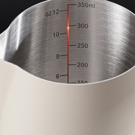 350ml Stainless Steel Milk Frothing Pitcher Pointed Spout Steaming Jug with Measurement Marks for Latte Art Home Baristas White