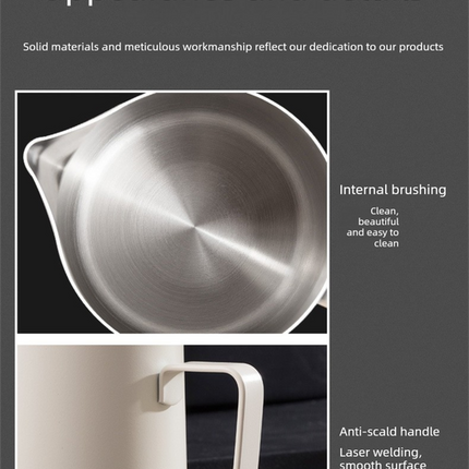 350ml Stainless Steel Milk Frothing Pitcher Pointed Spout Steaming Jug with Measurement Marks for Latte Art Home Baristas White
