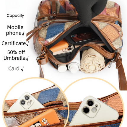 Lightweight Contrast Color Patchwork Shoulder Bag - Multi-Zipper Large Capacity PU Leather Satchel for Women(Style 2)