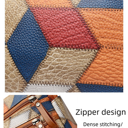 Lightweight Contrast Color Patchwork Shoulder Bag - Multi-Zipper Large Capacity PU Leather Satchel for Women(Style 3)