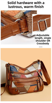 Lightweight Contrast Color Patchwork Shoulder Bag - Multi-Zipper Large Capacity PU Leather Satchel for Women(Style 3)