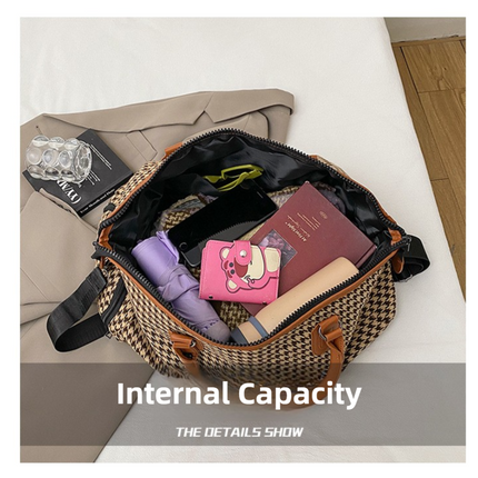 Brown Large Capacity Knitted Travel Bag with Shoe-Zone - Weekend Overnight & Carry-on Gym Bag
