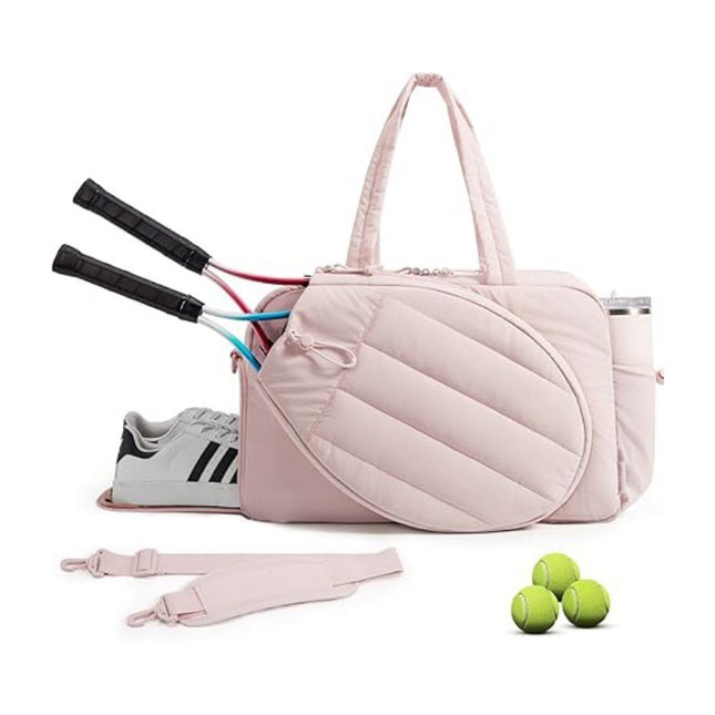 42L Pink Tennis & Pickleball Expandable Tote Bag wIth Shoe-Zone & Bottle Side Pocket
