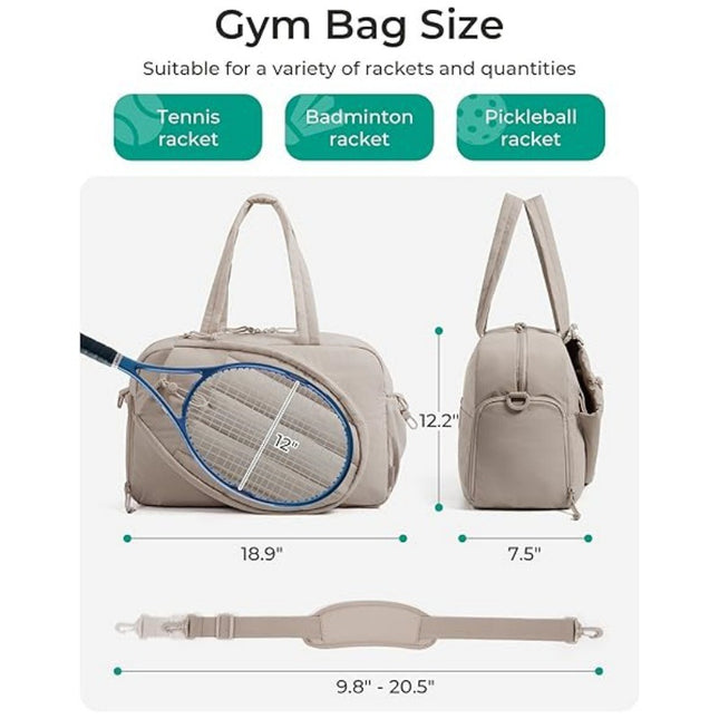 42L Khaki Tennis & Pickleball Expandable Tote Bag wIth Shoe-Zone & Bottle Side Pocket – product detail