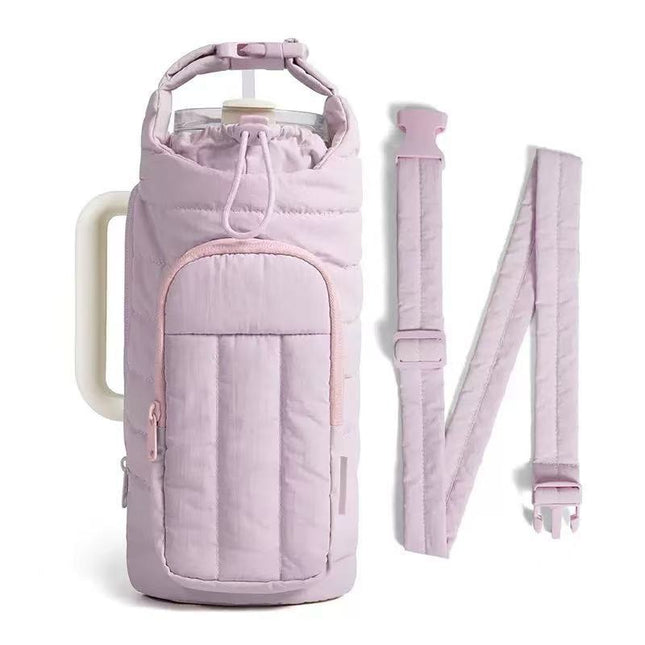 Purple Nylon Quilted Insulated Water Bottle Bag for 18-64oz Flask