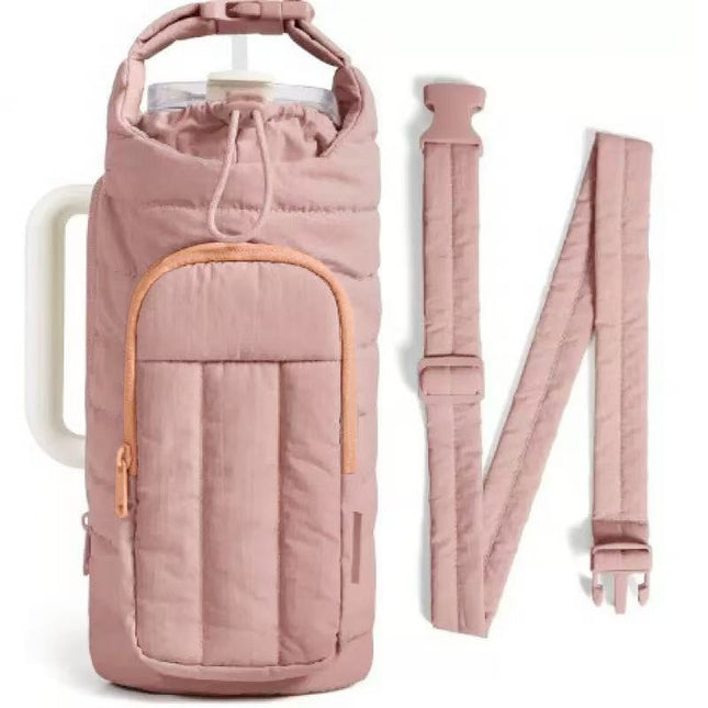 Coral Nylon Quilted Insulated Water Bottle Bag for 18-64oz Flask