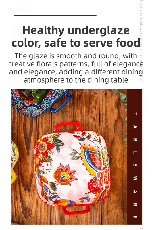 9-Inch Underglaze Ceramic Square Serving Plate with Dual Handles (Isdir Style) – product detail