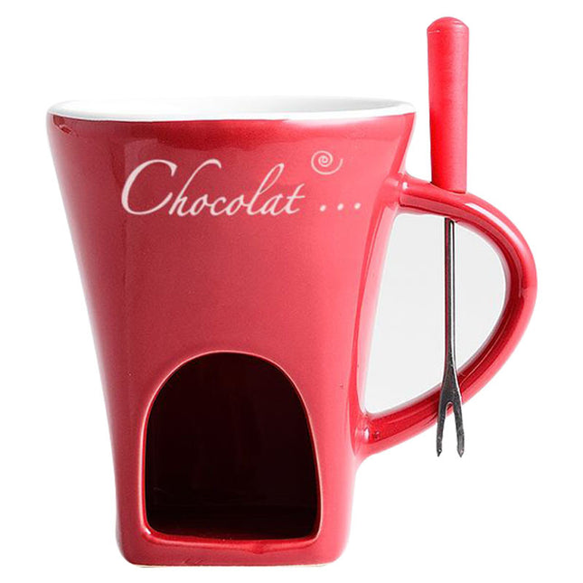 Red European Style Ceramic Chocolate & Cheese Melter Set