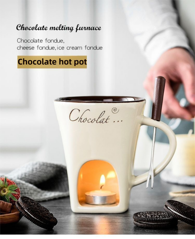 Red European Style Ceramic Chocolate & Cheese Melter Set – product detail