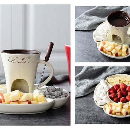 Red European Style Ceramic Chocolate & Cheese Melter Set - 200ml Mini Melting Mug & Fork