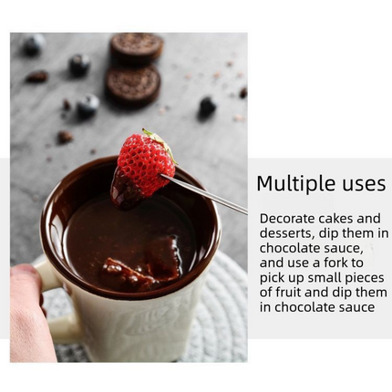 Coffee European Style Ceramic Chocolate & Cheese Melter Set - 200ml Mini Melting Mug & Fork