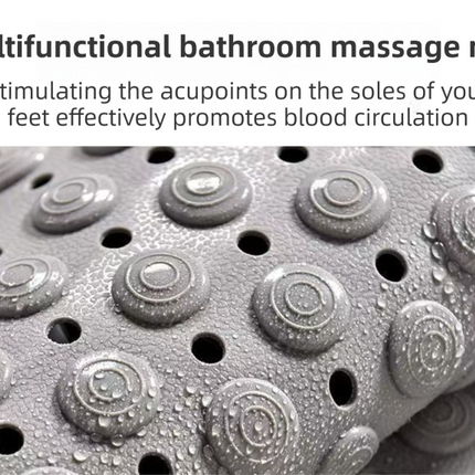 Grey Eco-Friendly Bath Mat with Massage Points - Anti-Slip Suction Cup Safety Bathroom Rug (S Size 68.5X34x2 CM)