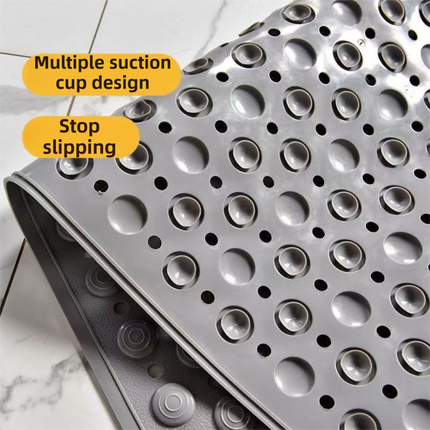 Grey Eco-Friendly Bath Mat with Massage Points - Anti-Slip Suction Cup Safety Bathroom Rug (M Size 75.5X44x2 CM)