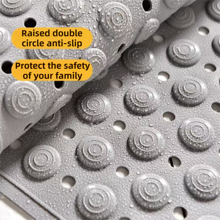2-Pack Grey Eco-Friendly Bath Mat with Massage Points - Anti-Slip Suction Cup Safety Bathroom Rug (L Size 86.5X53x2 CM)
