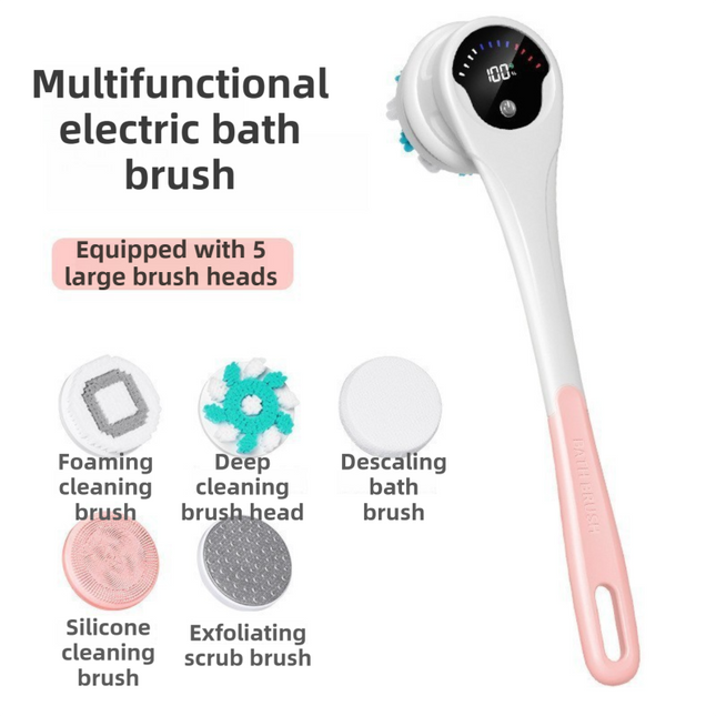 Pink Electric 360 Degree Rotating Shower Brush with Long Handle for Back Scrubbing(43CM)