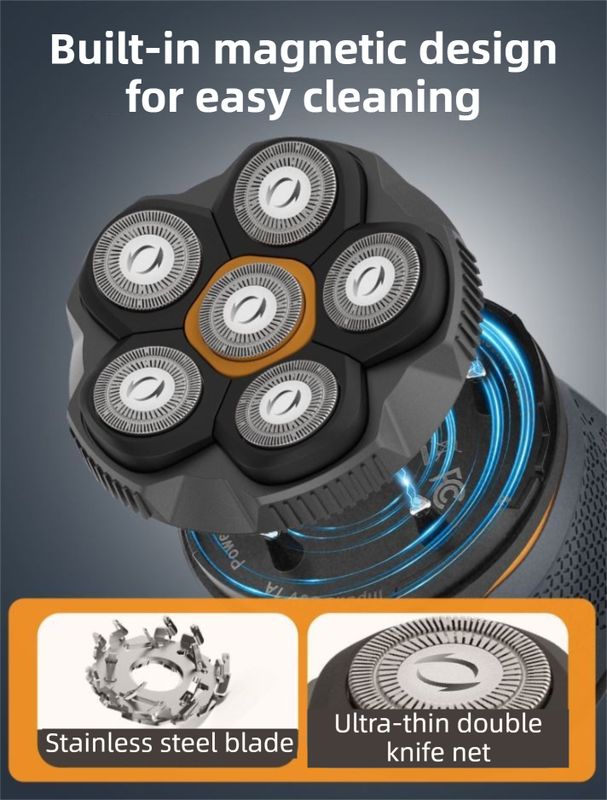 Blue Men's 6D Magnetic Rotary Head Shaver for Wet/Dry Use – product detail