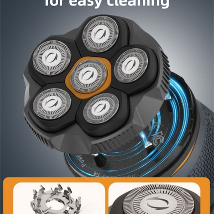 Black Men's 6D Magnetic Rotary Head Shaver for Wet/Dry Use - Professional Electric Bald Head Shaver & Beard Trimmer (Model 610)
